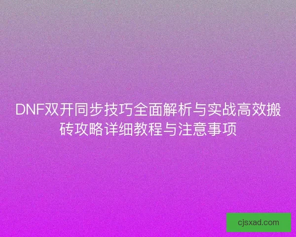 DNF双开同步技巧全面解析与实战高效搬砖攻略详细教程与注意事项
